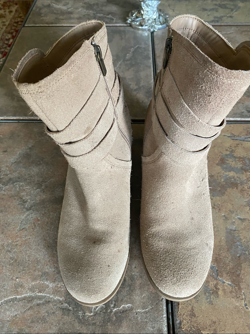 Koolaburra Tan Suede Ankle Booties with Wrap Strap